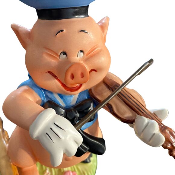 Walt Disney 3 Little Pigs 60th Anniversary Pig Playing Fiddle w/ COA, IOB - Picture 9 of 11
